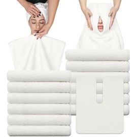 12 toallas faciales de microfibra en forma de U para esteticistas, toallas de spa ultra suaves y absorbentes para masaje, vapor facial y cuidado de la piel (blanco cálido)