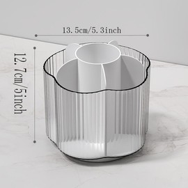 Clear Multi-grid Makeup Brush Storage Organizer for Vanity, Rotatable Cosmetic Organizer, Makeup Organizer, Vanity Desk Portable Toiletries Storage Box for Home Dormitory,  Household Items:_Cloud White_one-size