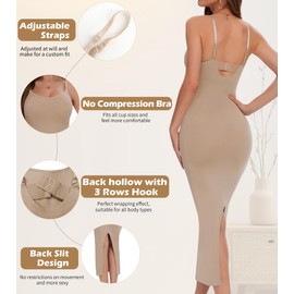 Lynclare Shapewear Slip Dress for Women Tummy Control Full Slip for Under Dresses Nude Slip Dress Back Slit Long Dress S