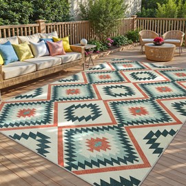 Indoor Outdoor Area Rug 8x10 Modern Geometric Pattern Gradient Color Washable Easy Clean Outdoor Carpet for Patio RV Camping Deck Balcony Backyard Picnic Porch Non Slip