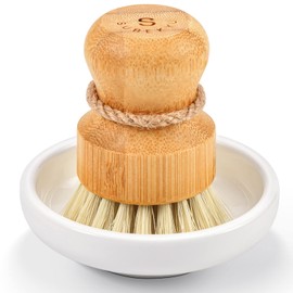 SUBEKYU SUBEKYU Bamboo Dish Scrub Brush for Kitchen Sink, Natural Wooden Washing Dish Brush Scrubber, Sisal Bristles Brush for Household Cleaning Cast Iron Brush Pots, Pans and Vegetables