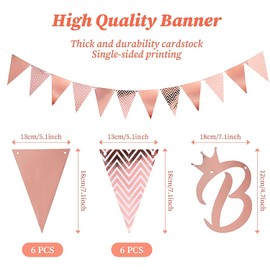 Beainfir 13th Birthday Decorations Set Include Rose Gold Happy 13th Birthday Banner,Triangle Flag Banner,Confetti Latex Balloons and Foil Balloons for Party Decoration Supplies for Girls and Boys