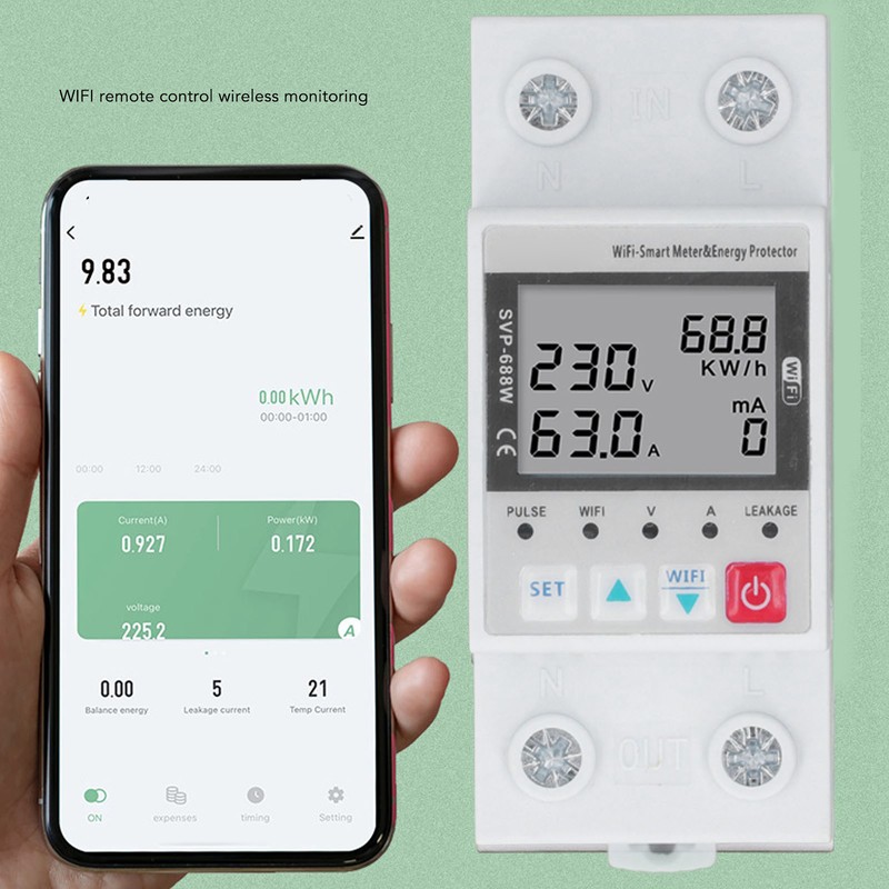 WIFI Overvoltage Undervoltage Protector 230V 50Hz 60Hz 63A Remote Control