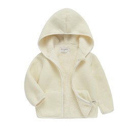 Mud Kingdom Polar Fleece Jacket for Big Boys Warm Winter Fleece Lined Hooded Outwear with Full Zipper Milky White Size 10-12