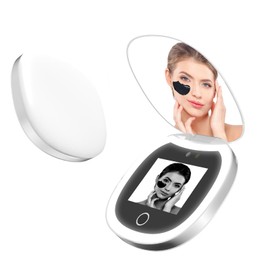 ToolVigyrx Rechargebale LED Makeup Mirror with Digital Display, Adjustable Brightness and 3 Color Light, Skincare Testing Functions, Sunscreen Application Guide