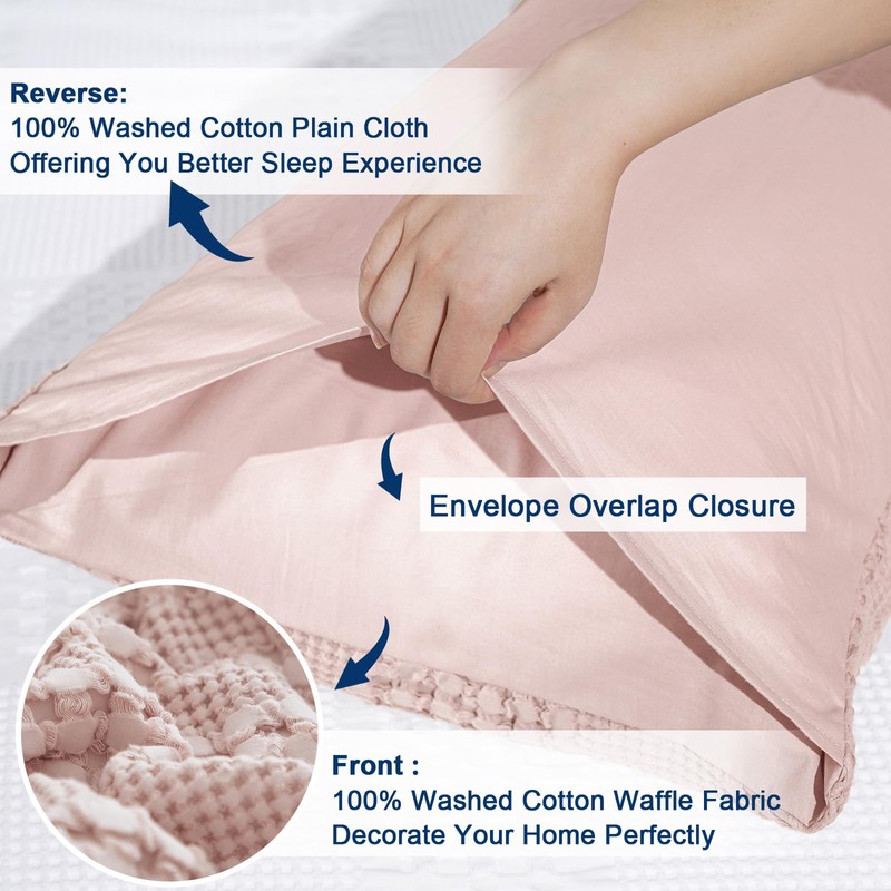 PHF 100% Cotton Waffle Pillow Shams King Size, 2 Pack