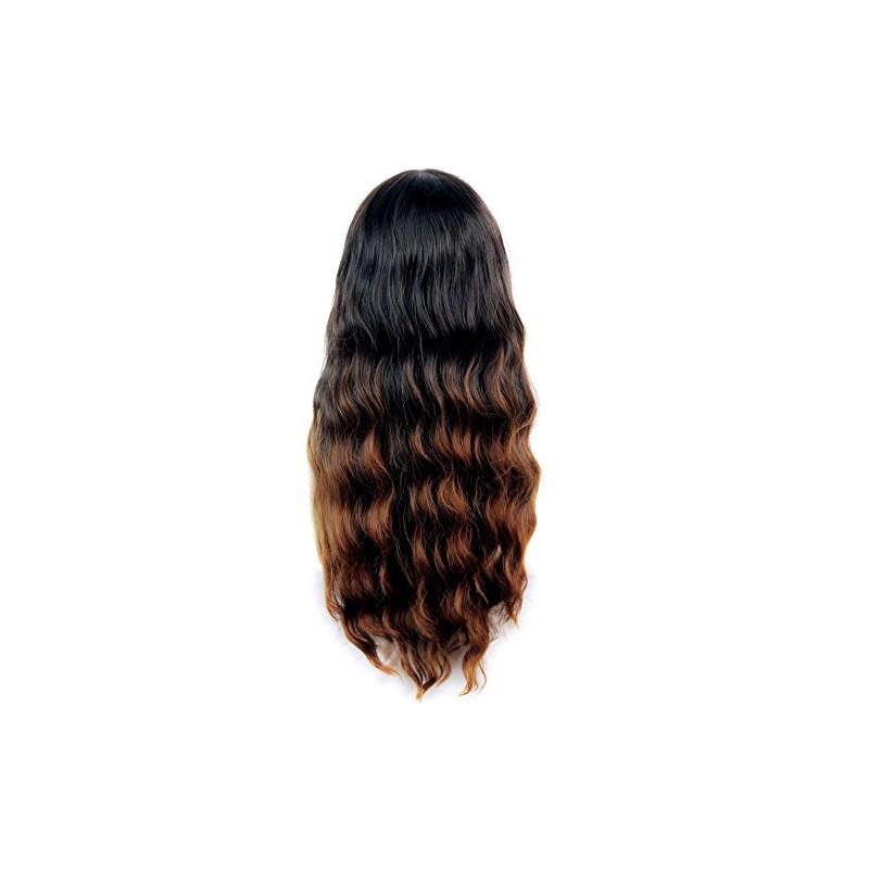 Wonderful Curly Black Brown & Red Long Lady Wig Dip-Dye