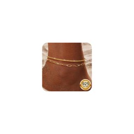 Diamday 925 Sterling Silver Ankle Bracelets for Women Gold Anklet Adjustable Women's Anklets Waterproof Dainty Layered Anklet Set Ankle Chains Beaded Rope Link Beach Anklets for Women B