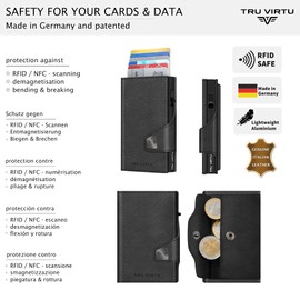 Tru Virtu® Card Wallet - Click & Slide Coin Pocket, Credit Card Holder, RFID NFC Protection, Genuine Italian Leather, Slim Wallet, Nappa Black, Regular, Compact