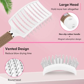 Bsisme Hair Brush, Vented Curved Styling Brush for Faster Blow Drying, Professional Detangling Brush for Women and Men, White