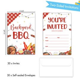BBQ Party Invitations, Summer Barbecue Invite Cards with Envelopes (30PACK), Backyard BBQ Invites for Housewarming Boys Girls Birthday Party Supplies