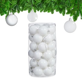 Relaxdays Christmas Baubles Set of 30 Plastic Diameter 6 cm Round Christmas Tree Decoration Tree Decoration Shatterproof White
