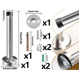 Emezddo Wall Door Stop, Wall Stainless Steel Door Stopper, Wall Mounted Door Stop Stopper, Shock Absorber with Rubber Buffer, Wall Stopper for Doors, Includes Fixings (15 cm)