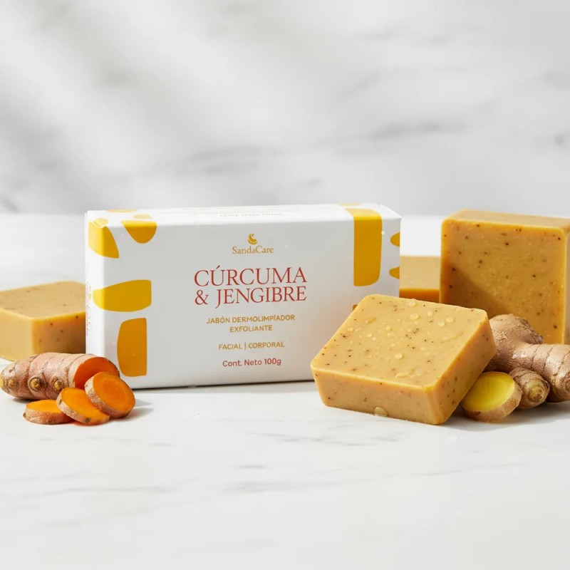 Jabón Artesanal De Curcuma Y Jengibre 6 Pz De 100g