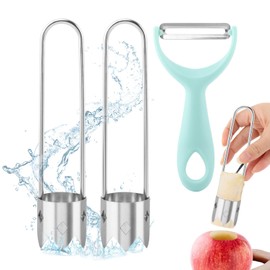 2pcs Red Bell Pepper Se-ed Corer Stainless Steel Fruit and Vegetable Corer Tool with 1pc Fruit Peeler Fruite Corers Red Bell Peppers Cutter Pepper Se-ed Remover Tool(COLOR:silver)