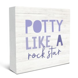 SRADMO Kid's Bathroom Quote Potty Like a Rock Star Wood Box Sign Desk Decor, Funny Bathroom Purple Wooden Block Box Sign Decoration for Children Restroom Toilet Shelf Table Decorative Accessories