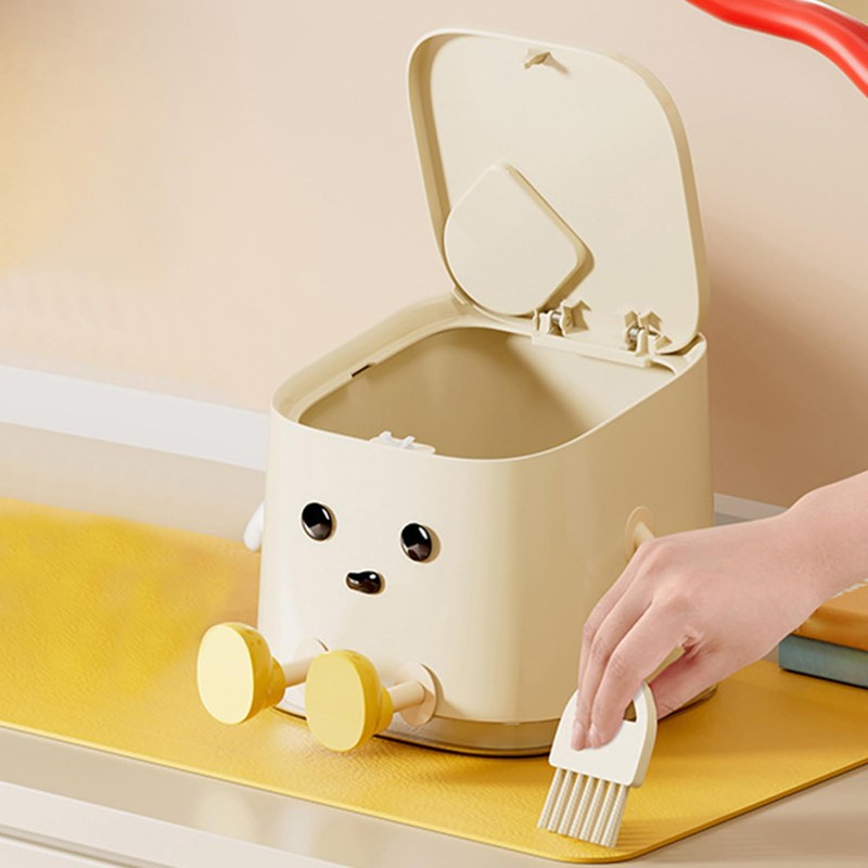 Desktop Trash Can with Lid, Tiny Desk Trash Can, Narrow