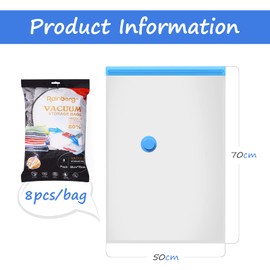 Rainberg Premium Vacuum Storage Bags 8 Pack, 80% More Storage, Vacuum Sealer Bag with Double-Zip Seal and Triple Seal Turbo-Valve for Max Space Saving in a storage bag. (Medium(50 x 70cm))