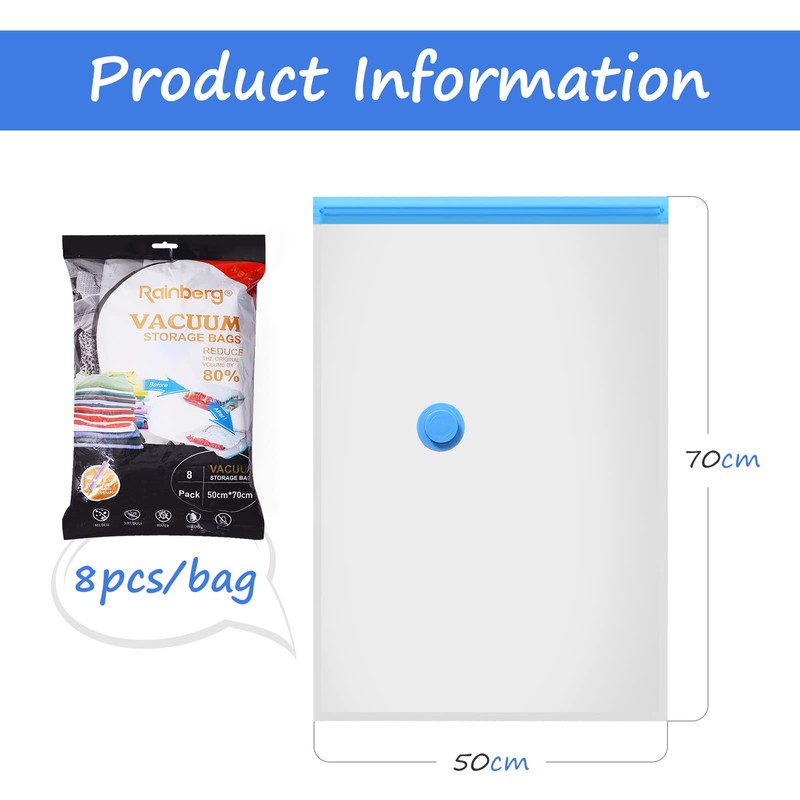 Rainberg Premium Vacuum Storage Bags 8 Pack, 80% More Storage,