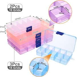 Naler 5 Cajas de JoyerÍa Organizador Caja de Almacenamiento de Plástico Ajustable 10/15 Compartimentos Organizador de Joyas, 5 Colores