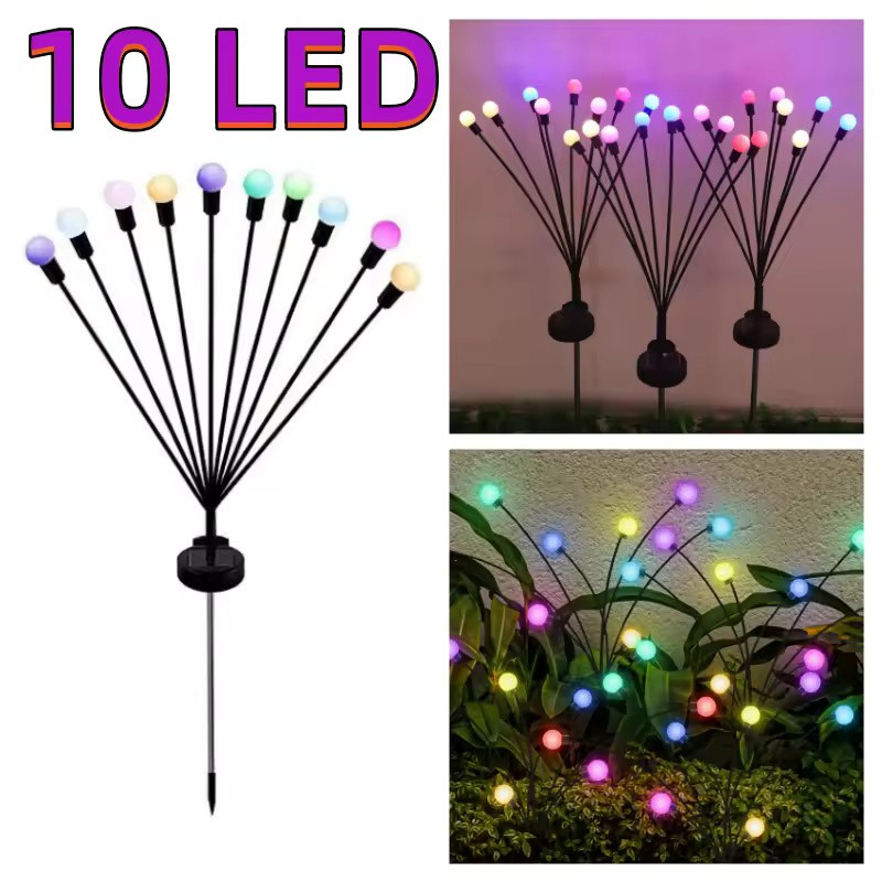 4 Pack 6 LED Solar Firefly Garden Lights with Warm