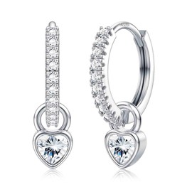 Dochais Earrings 925 Silver Hoop Earrings with Cubic Zirconia, Hoop Earrings Silver 925 Small, Earrings Silver Hoop Earrings with Pendant, Hoop Earrings Hanging, Hypoallergenic Huggie Hoop Earrings