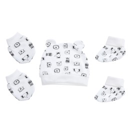 Gatuida 1Set Newborn Cotton Hat and Foot Cover with Scratch Gloves Soft Durable Skin Friendly Cotton for Cold Weather and Protection From Scratches