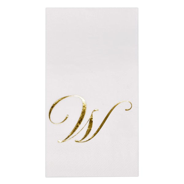 Gift Boutique 100 Gold Monogram Guest Napkins Letter W Disposable Paper Pack Elegant Metallic Golden Foil Dinner Hand Napkin for Bathroom Powder Room Wedding Holiday Baby Shower Decorative Towels