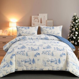 Yiran Queen Christmas Bedding Set, Christmas Duvet Cover, Blue White