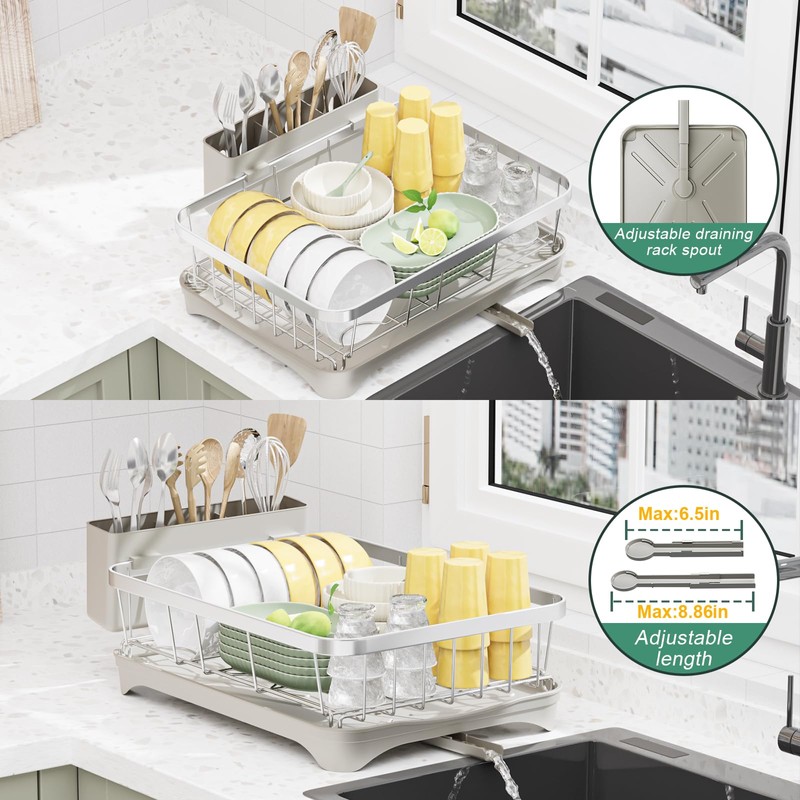 LIYI Dish Drainer,Large Capacity Storage,with Drain Outlet,304 Stainless Steel,Utensil Drain