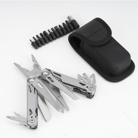 profiwoab Multifunctional Pliers, 16 in 1 Foldable Multi-Tool Tool, Stainless Steel Pliers with 11 Screwdriver Bits and Portable Bag, Ideal for Outdoor Hiking Gift and Camping Area