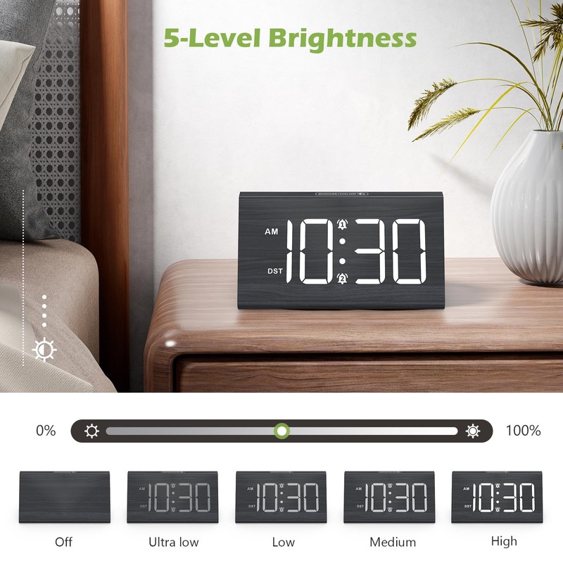 KeeKit Wooden Digital Alarm Clock, Large Display LED Clock with