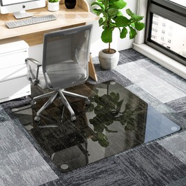 GLSLAND Irregular Tempered Glass Floor Mat - 36" x 48" Office Chair Mat for Carpet Clear Duty Hard Rolling Glass Mat 1/5" Thick for Hardwood Floor/Carpeted Floors, Gray