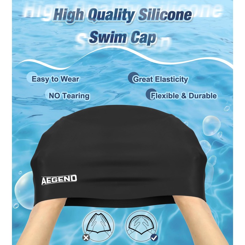 Aegend Swim Caps for Long Hair, Durable Silicone Swimming Caps