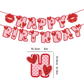 Happy Birthday Banner, Red and White Polka Dot Design with Hearts and Kisses, Party Decoration
