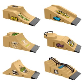 Fingerboard Skate Park Kit,Skateboard Finger Toys with 13 Pieces of Skateboards, Ramps, Skates, Scooters, Bikes and Caster Boards, funny Mini Finger Board Skate Training parts (YELLOW)
