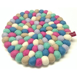 Happy As Larry Round Felt Ball Trivet (Trivet Only, Soft Pale Pinks)