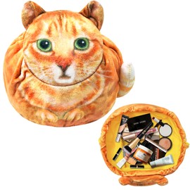 Openhahaha - Bolsa de cosméticos con forma de gato, divertida bolsa de maquillaje de gatitos, bolsa de viaje para cosméticos, bolsa de aseo suave de animales, estuche organizador para amantes de los gatos, anaranjado (Orange Tabby Cat), Multifuncional