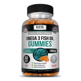 Kaya Naturals Omega 3 Fish Oil Gummies | Best Source of Omega 3 | Fish Oil Supplement with EPA & DHA Fatty Acids | Helps Support Brain, Eye & Joint | Heart Health & Immune Support | Non-GMO - 60 Count