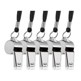 YSKSTORE Whistle, Set of 5, Stainless Steel Cord for Sports, Disaster Prevention, Nursery, Sports, Physical Education, Loud Volume, Stylish, Referee, Coach, Teacher, Volleyball, Football, Basketball
