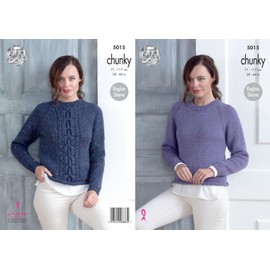 King Cole Ladies Chunky Knitting Pattern Raglan Sleeve Plain or Cable Panel Sweater (5015)