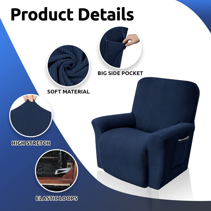 KEKUOU Recliner Chair Covers, 1-Piece Lazy Boy Recliner Covers, Navy