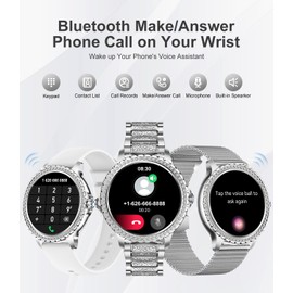 LIGE Smart Watch Women Bluetooth Phone Calls for Android iOS Fitness Tracker 1.32" HD Elegant Diamond Ladies Smartwatch Silver Steel,Heart Rate/Sleep Monitor Calorie,Pedometer,100+ Sport Mode