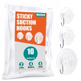 MAISEEN Adhesive Suction Cup Hooks, Heavy Duty Clear Suction Cups Hook for Glass Windows, Door, Bathroom, Shower and Kitchen Wall Hanging [10pk Combo Set] 2 Large, 4 Medium, 4 Small.