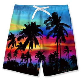 NEWISTAR Badehose Jungen Kinder Badeshorts Lustig 3D Bunte Palm Muster Boarshorts Sommer Schnelltrocknend Badeshorts Hawaii Strand Surf Schwimmhose Urlaub Short Kurze 12-14 Jahre
