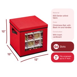Nakior Christmas Ornament Storage Box – Xmas Ornament Container Stores up to 64 Holiday Ornaments – 3x3 Inch Compartment– Ornament Bag Is Made from a Durable 600 Oxford Fabric with a Clear Window