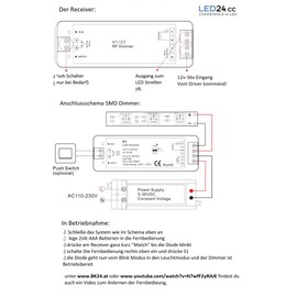 LEDmich SMD LED Strip Wireless Dimmer 2.4 GHz with Receiver and Touch Pin Remote Control 12 V 24 V Dimmable from 5 V - 36 V