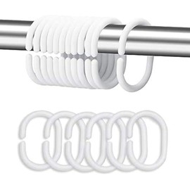 24 Pack Plastic Shower Curtain Rings White – Durable C-Type Hooks for Bathroom, Shower or Window Rod – Easy Fit, Rust-Free & Lightweight