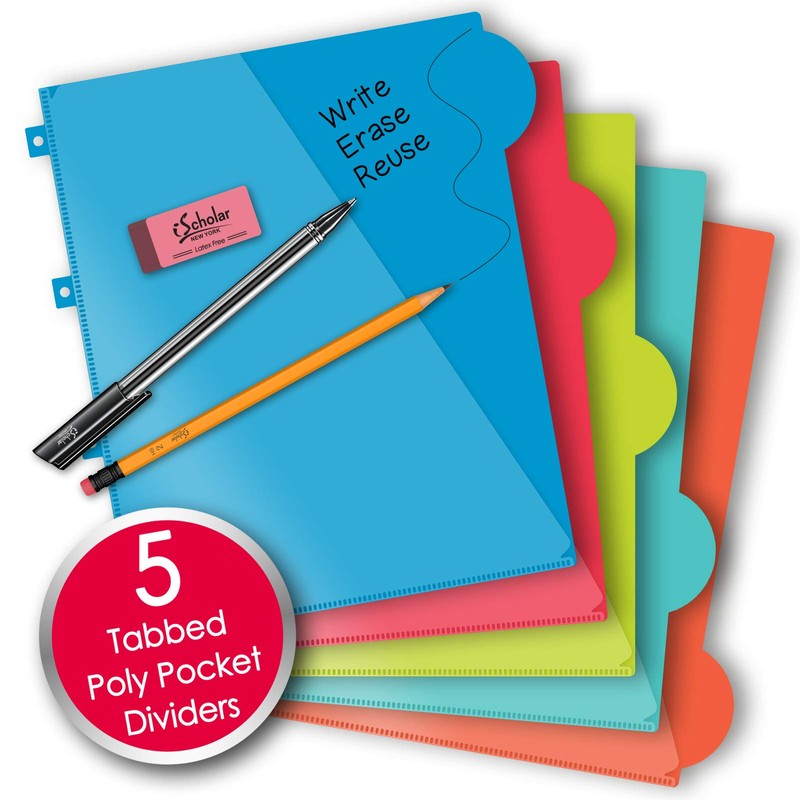 iScholar iQ 5-Subject Poly Cover Wirebound Notebook, College Ruled, 11