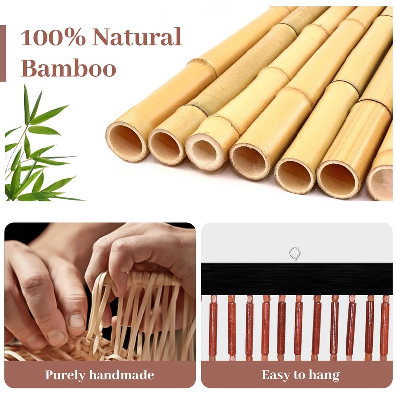 Handmade Bamboo Beaded Curtains for Doorways, 65 Strands 35.5x78.7inch Natural